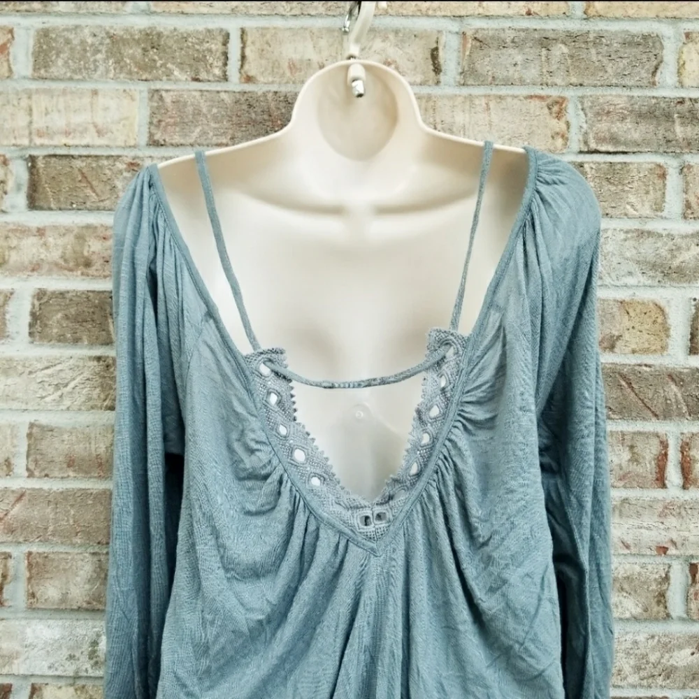 NWT Free People Sage Green Off The Shoulder Top Women's Small S Boho Bohemian
